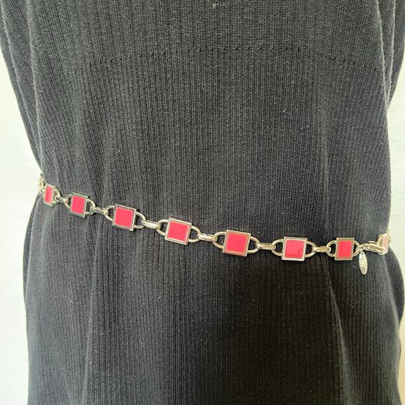 Y2K NY Pink Enamel Link Silver Chain Womens Belt Sz S 31" Adj Festival  Coquette - Picture 2 of 11